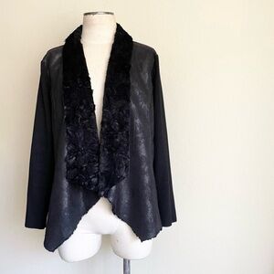 Alfani cardigan w/faux leather front, faux fur cascade front.  Sweater slvs & bk